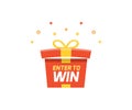 Prize box opening and exploding with fireworks and confetti. Enter to win vector illustration