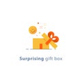 Prize give away, surprising gift, emotional present, fun experience, gift idea concept, flat icon Royalty Free Stock Photo