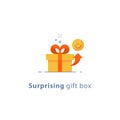 Prize give away, surprising gift, emotional present, fun experience, gift idea concept, flat icon Royalty Free Stock Photo