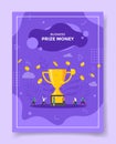 prize money concept people around big trophy money fall for template of banners, flyer, books cover, magazine with liquid shape