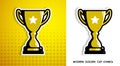 Prize sports cup for participation in sports competitions. Award to winner of tournament. Vector in modern contrast style