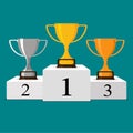 A prize stage with three trophies. vector illustration