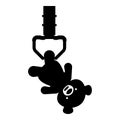 Prize toy manipulator hold plush bear cute doll iron hook crane claw picker for pick up icon black color vector illustration