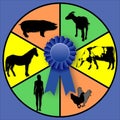 Prize-winning breeders: mare, cow, sow, nanny goat, chicken, woman