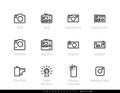 Pro Camera icons line set. Digital, SLR, Film and Phone Camera Push Shutter. Editable vector stroke. Royalty Free Stock Photo