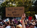 Pro-choice protester holding a sign opposed to the overturning of Roe v Wade in New Orleans, USA