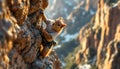 Professional climbing squirrel climbing a cliff with climbing equipment Royalty Free Stock Photo