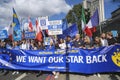 Pro-EU anti-Brexit supporters with main banner at the National Rejoin March in London.