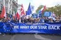 Pro-EU anti-Brexit supporters with main banner at the National Rejoin March in London.
