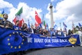 Pro-EU anti-Brexit supporters with main banner at the National Rejoin March in London.