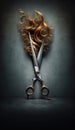 Pro hairdresser scissor stading on rustic environment, cutting a small amount of red hair
