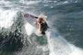 Pro surfer, Eveline Hooft, prepping at Honolua Bay on Maui. Royalty Free Stock Photo