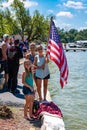 Pro Trump Boat Parade patriot women & a young girl present to show support for President Trump