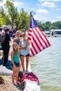 Pro Trump Boat Parade patriot women & a young girl present to show support for President Trump