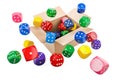 Probability theory concept with colored gamble dice, 3D rendering