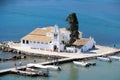 The Vlacherna monastery on Kanoni peninsula. Corfu island. Ionian Sea, Greece.