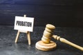 Probation and judge`s gavel. Consideration of an application for early release from imprisonment. Protection of workers rights.
