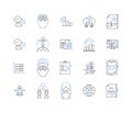 Probe and explore line icons collection. Physics, Uncharted, Quest, Pier, Discovery, Probing, Supernova vector and Royalty Free Stock Photo