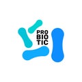 Probiotic bacteria logo. Bifidobacteria lactobacillus gut acidophilus. Lactic prebiotic healthy flora care