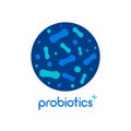 Probiotic bacteria logo. Bifidobacteria lactobacillus gut acidophilus. Lactic prebiotic healthy flora care