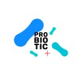 Probiotic bacteria logo. Bifidobacteria lactobacillus gut acidophilus. Lactic prebiotic healthy flora care