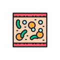 Probiotic in blood, healthy arteria flat color line icon.