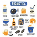 Probiotic food set. Hand drawn illlustration in doodle style. Vector