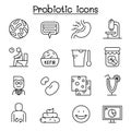 Probiotics bacteria icon set in thin line style Royalty Free Stock Photo