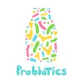 Probiotics bacteria logo. Prebiotic, lactobacillus vector in kefir