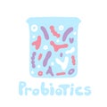 Probiotics bacteria logo. Prebiotic, lactobacillus vector in yogurt