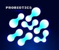 Probiotics and bacterial fluid banner in futuristic style. Lactobacillus logo with text in cyberspace. Shining amorphous