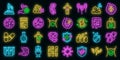 Probiotics icons set vector neon