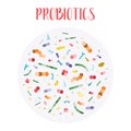 Probiotics. Lactic acid bacteria. Good bacteria and microorganisms for gut and intestinal flora health. Microbiome.