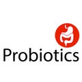 Probiotics Lettering with Intestine Icon Isolated on White Background