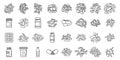 Probiotics microbiology icons set outline vector. Stomach bacteria