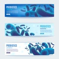 Probiotics Vector Horizontal Blue Web Banners Set Royalty Free Stock Photo