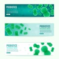 Probiotics Vector Horizontal Green Web Banners Set Royalty Free Stock Photo