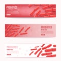 Probiotics Vector Horizontal Red Web Banners Set Royalty Free Stock Photo