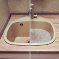 The problem of a clogged kitchen sink. Before and after removing the cause of blockages