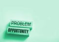 Problem crossed out and opportunity on wooden blocks. Business startup concept Royalty Free Stock Photo