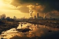 The problem of ecology and environmental pollution. The smoke of the power plant rising from the chimney into the sky causes the