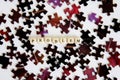 The problem and its solution. Assembling puzzles. Finding solutions to complex problems. Opportunities out of the problem Royalty Free Stock Photo