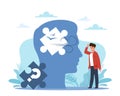 Problem memory loss. Clouding of the mind, amnesia or dementia problems, puzzle piece in man head, lose jigsaw part of Royalty Free Stock Photo