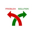 Problem and solution choice, arrow and problem and solution icon, sign or logo