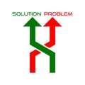 Problem and solution choice, arrow and problem and solution icon, sign or logo