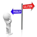 Problem and solution - signpost with two arrows, cartoon character Royalty Free Stock Photo