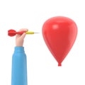 Problem solving,business concept. Acute dart darts in businessman hands prick a balloon.3d illustration flat design.