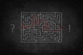 Problem solving concept - question answer , labyrinth on chalkb