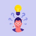 Problem solving concept with question marks and light bulb icon Royalty Free Stock Photo