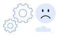 Abstract concept of sadness and problem-solving with gears and a sad face icon Royalty Free Stock Photo